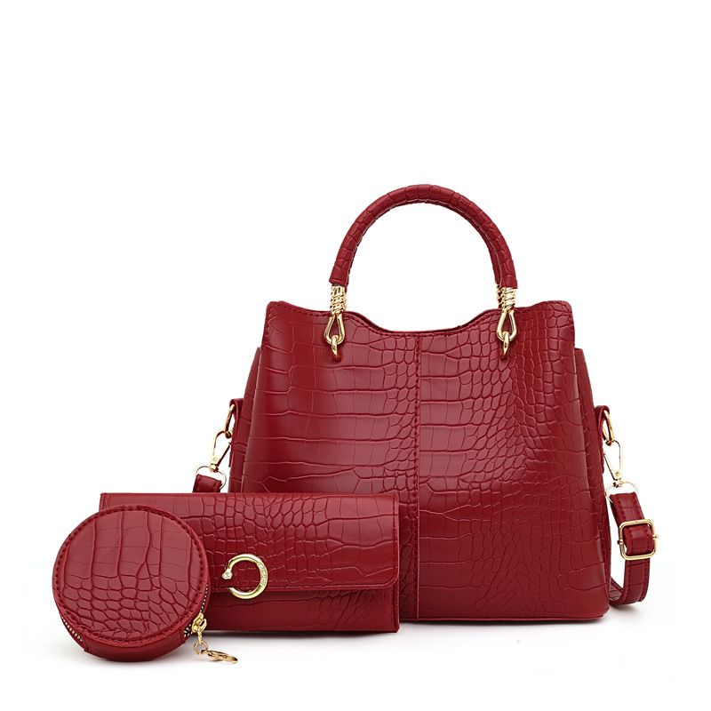 Ladies Fashion 3 In 1 Crocodile Pattern Patent Leather Handbag