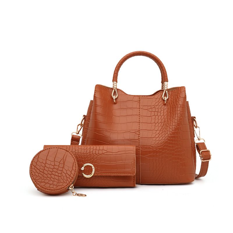 Ladies Fashion 3 In 1 Crocodile Pattern Patent Leather Handbag