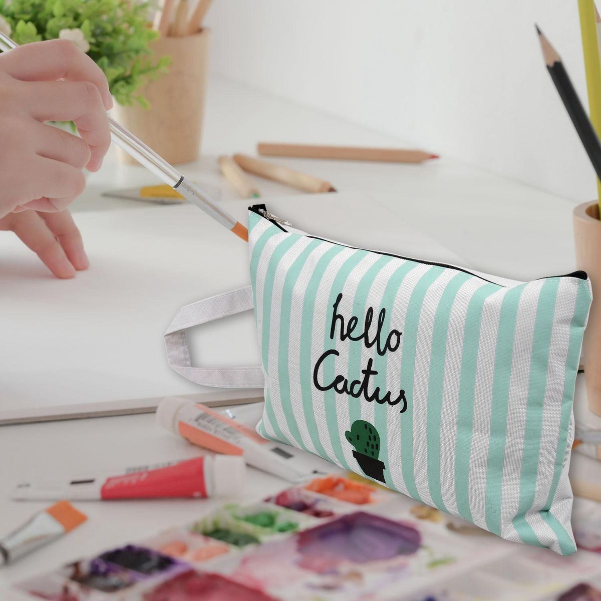 4 Packs Cute Cactus Oxford Zipper File Bags