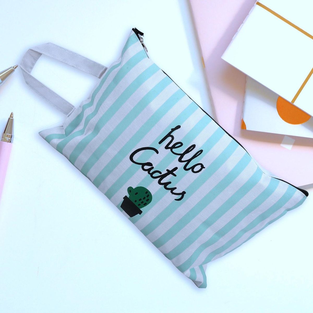 4 Packs Cute Cactus Oxford Zipper File Bags