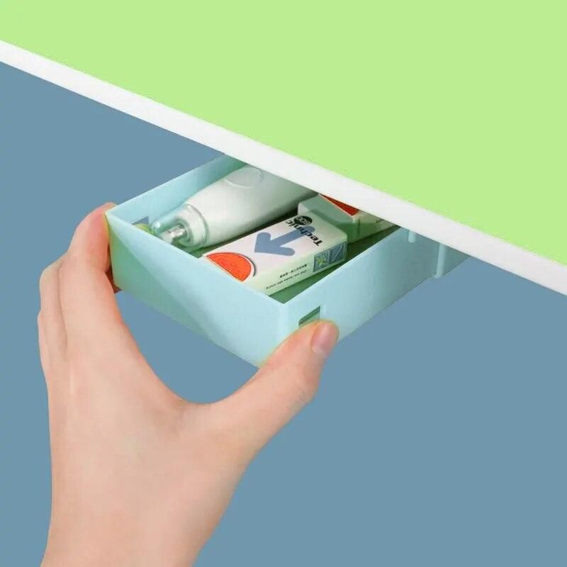 Hidden Storage Drawer Organizer Hanging Punch-free Blue Storage Boxes Under Table Self-adhesive Drawer Case Sundries Container/0