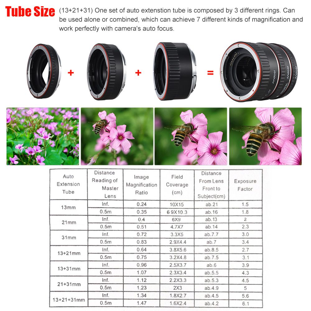 Macro Extension Tube Set 3pcs 13mm+21mm+31mm Auto Focus Ring