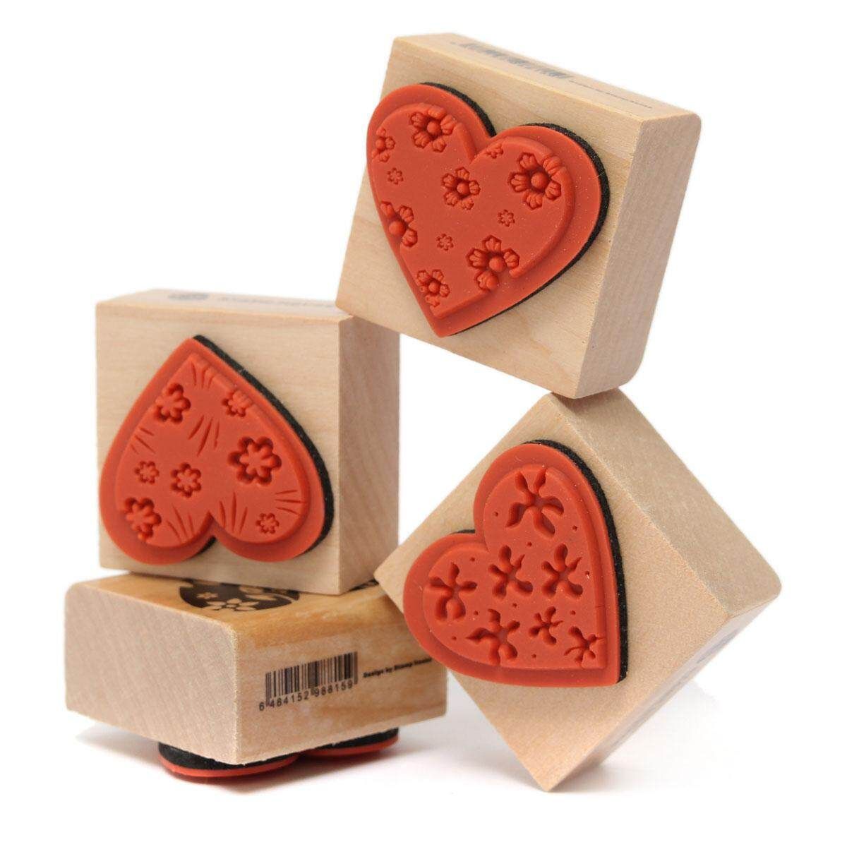 4pcs DIY Love Heart Flowers Set Diary Scrapbook Decoration Wooden Rubber Stamp
