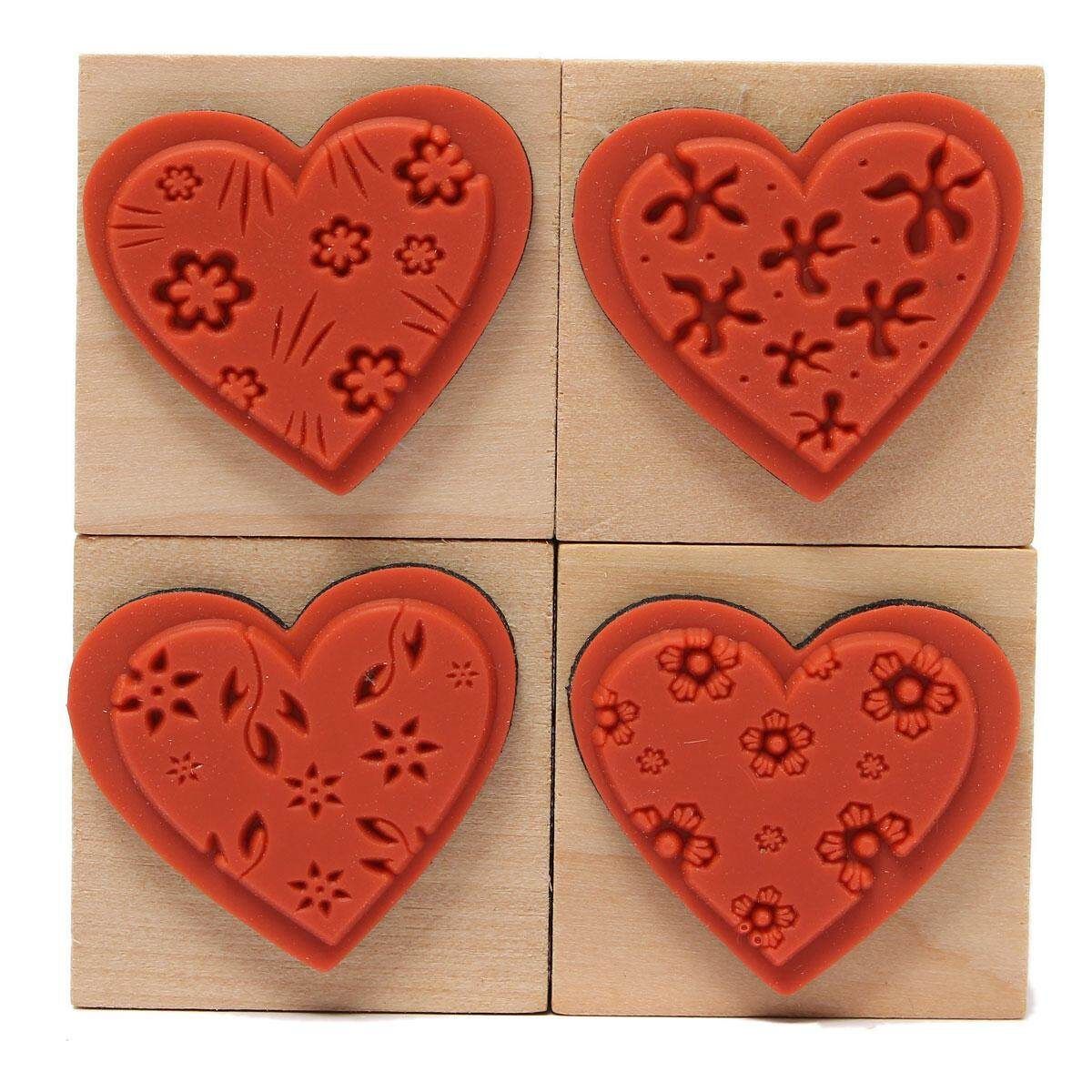 4pcs DIY Love Heart Flowers Set Diary Scrapbook Decoration Wooden Rubber Stamp