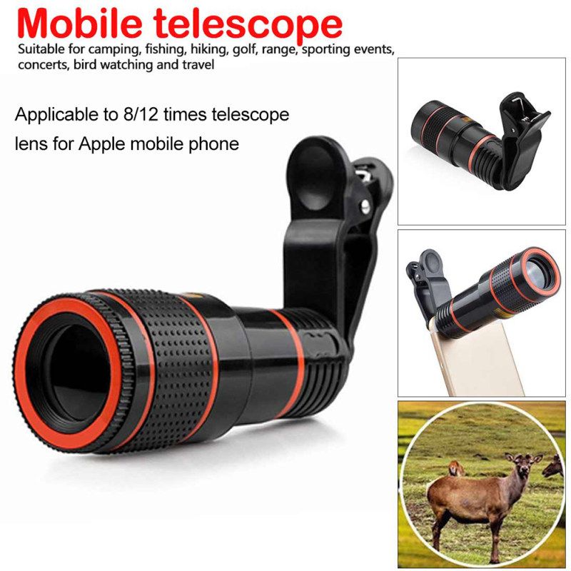 Universal 8X 12X Mobile Phone Camera Telephoto Lens-Black