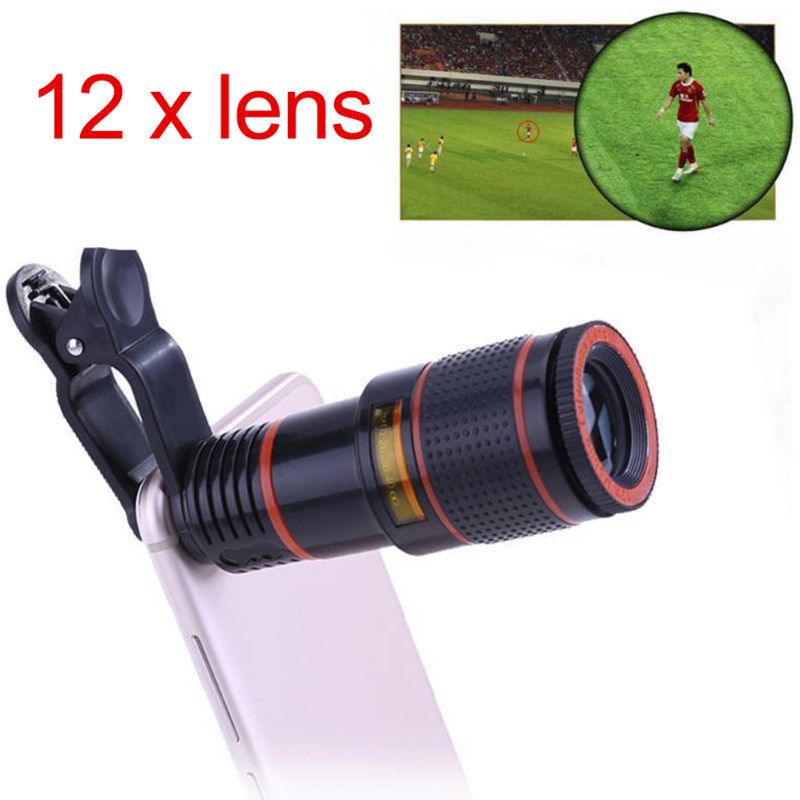 Universal 8X 12X Mobile Phone Camera Telephoto Lens-Black
