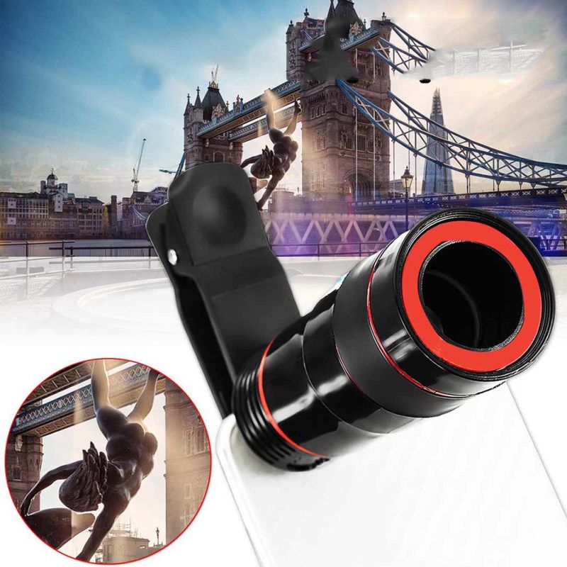 Universal 8X 12X Mobile Phone Camera Telephoto Lens-Black