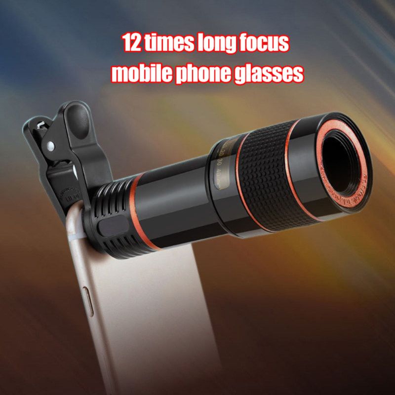 Universal 8X 12X Mobile Phone Camera Telephoto Lens-Black