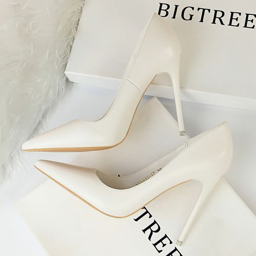 Ladies Shallow Heels Wedding Pumps Dress Party Shoes White