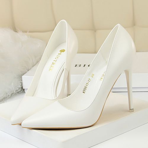 Ladies Shallow Heels Wedding Pumps Dress Party Shoes White
