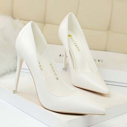 Ladies Shallow Heels Wedding Pumps Dress Party Shoes White