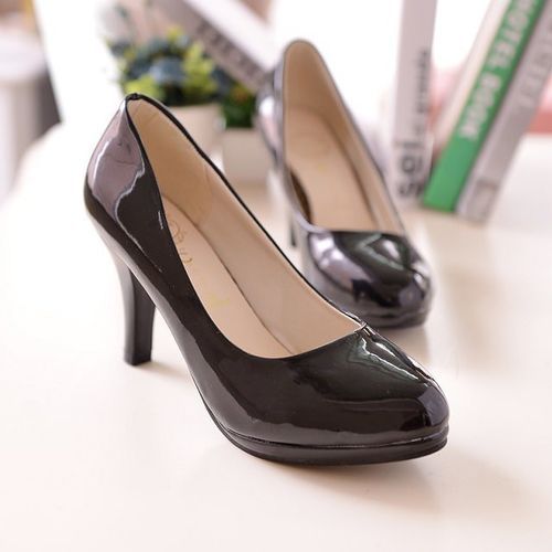 Ladies Patent Corporate And Casual Heels Shoes - Black