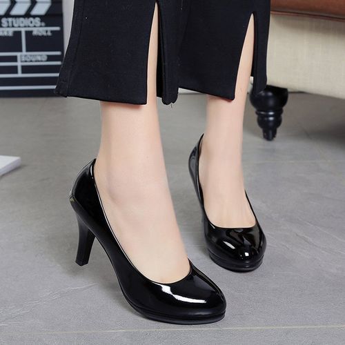 Ladies Patent Corporate And Casual Heels Shoes - Black
