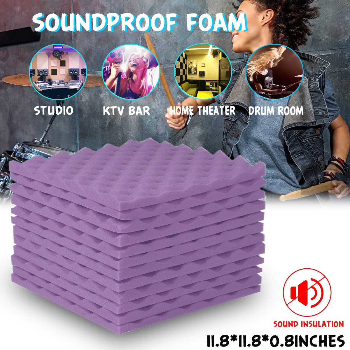 (30X30X2cm) Soundproofing Acoustic Foam Panel Record Studio Sound Proof Egg Crate Wall Tiles Studio Insulation Foam Sound Wedges For Studio Office Home Theater Purple