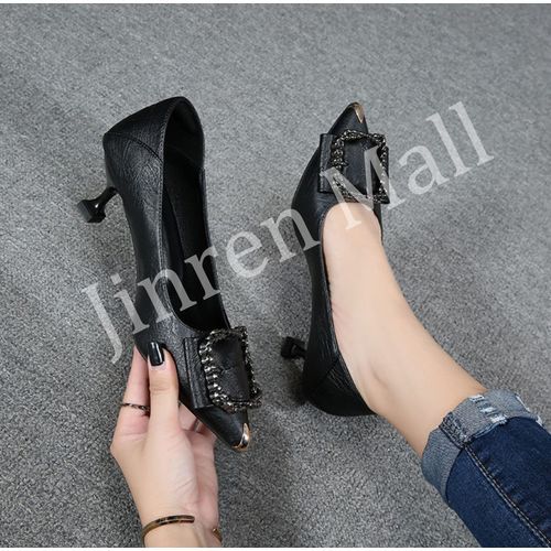 Ladies Fashion Pointed Toe Work Shoes (7cm)-Black