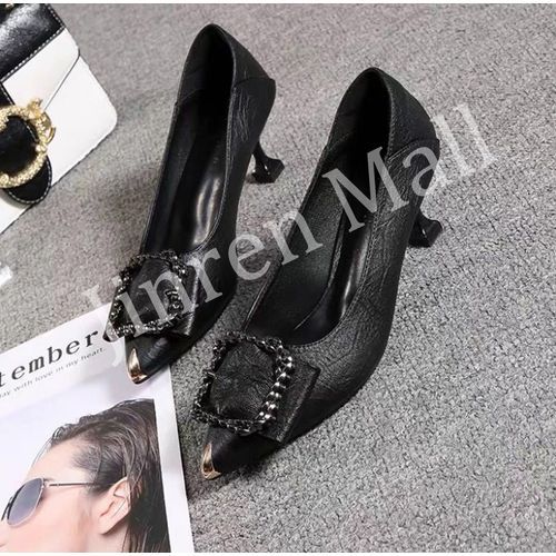Ladies Fashion Pointed Toe Work Shoes (7cm)-Black