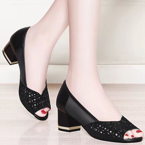 Ladies Fashion Open Toe Mesh Single Shoe - Black