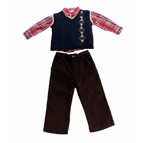 3 Pcs Boys Smart Shirt & Corduroy Trouser - Multicolour