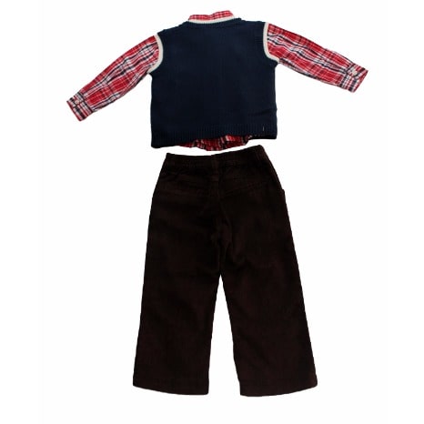 3 Pcs Boys Smart Shirt & Corduroy Trouser - Multicolour