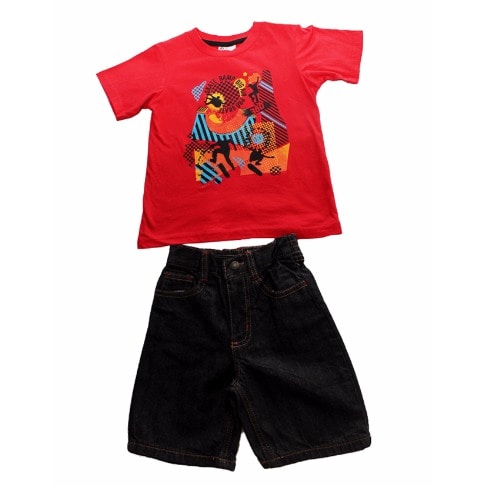 Skate Graphic Tshirt & Jeans Short- Red