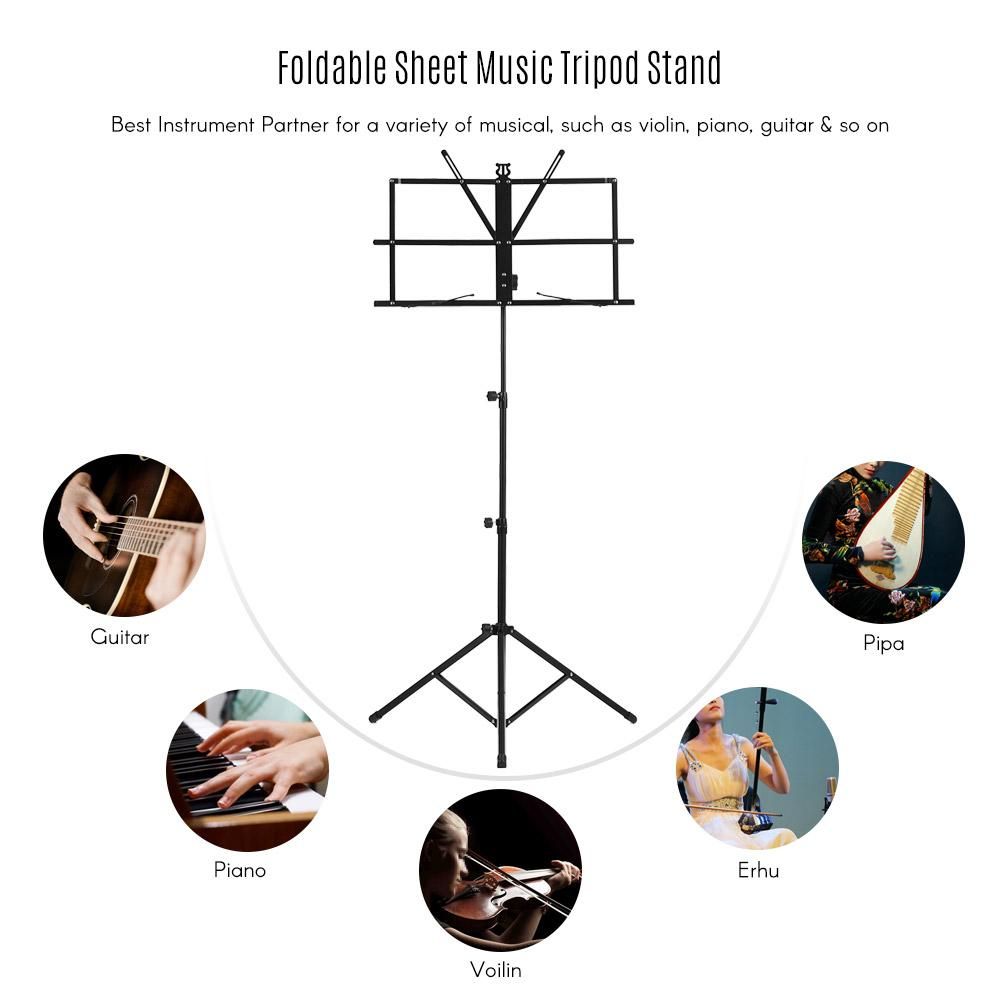 Foldable Sheet Music Tripod Stand Holder Lightweight with Water-resistant Carry Bag for Violin Piano Guitar Instrument Performance