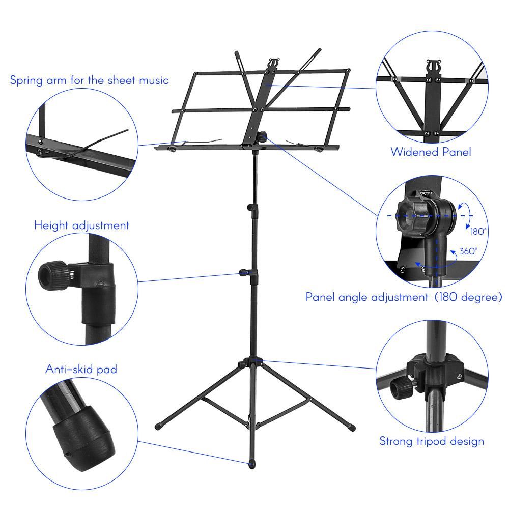 Foldable Sheet Music Tripod Stand Holder Lightweight with Water-resistant Carry Bag for Violin Piano Guitar Instrument Performance
