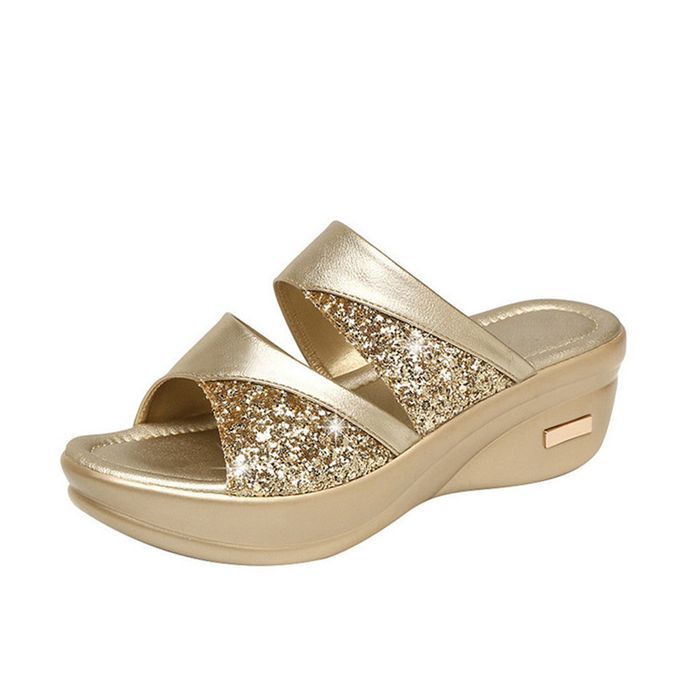 Wedge Heel Slippers-GOLD