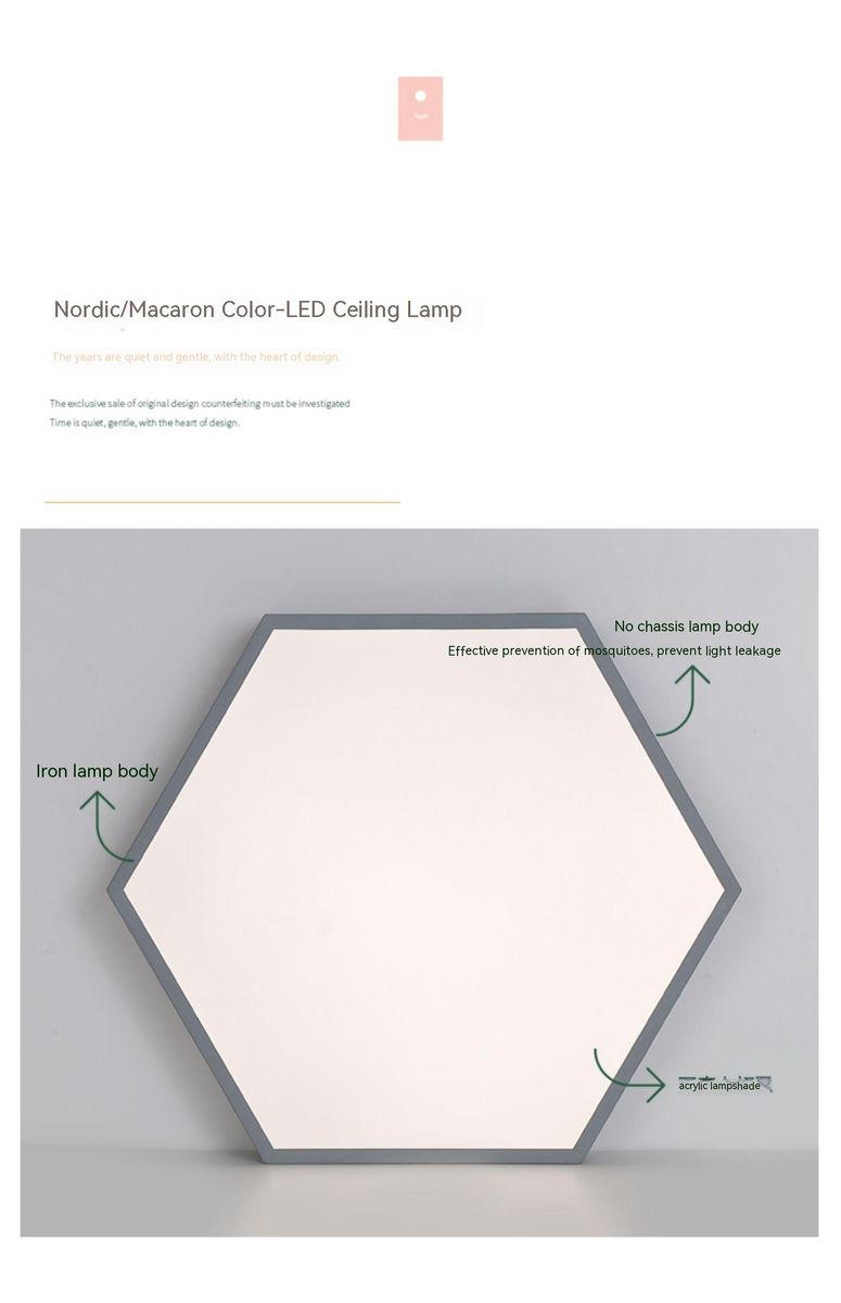Modern minimalist hexagonal LED bedroom ceiling light