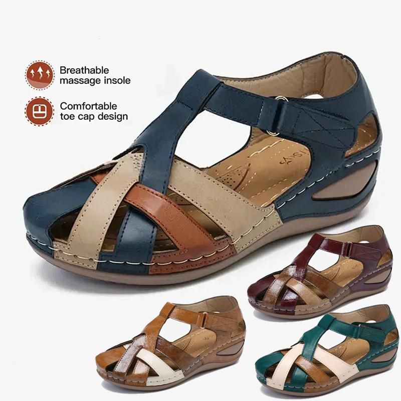Women Leather Wedge Sandals(blue）