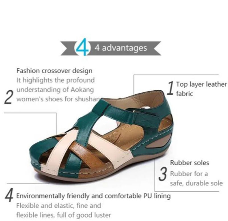 Women Leather Wedge Sandals(blue）