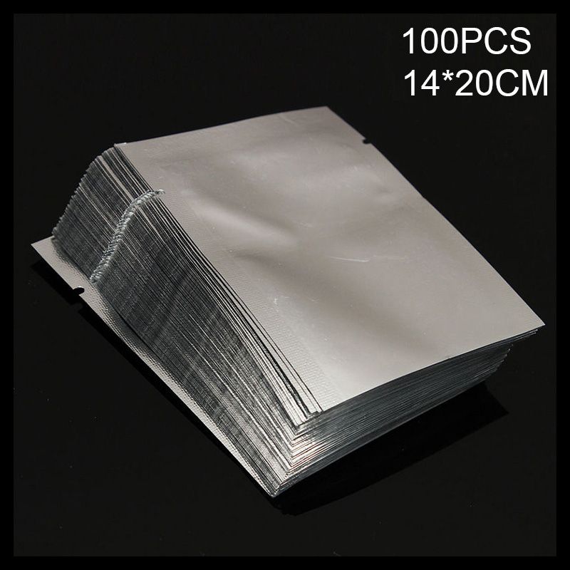 100pcs Heat Seal Food Storage Bags Aluminium Foil Kitchen Vacuum Sealer Pouches Food-14X20CM