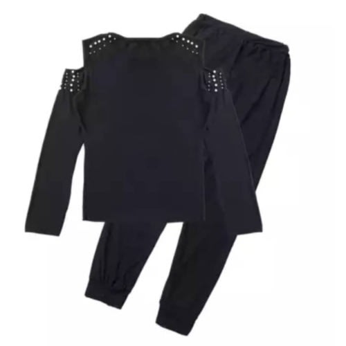 Beading Body Suit Woman 2 Pieces Set- Black