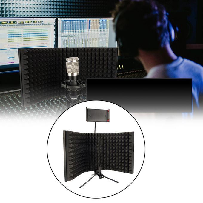 Microphone Isolation Shield With Phone Holder 3 Panel Stationary