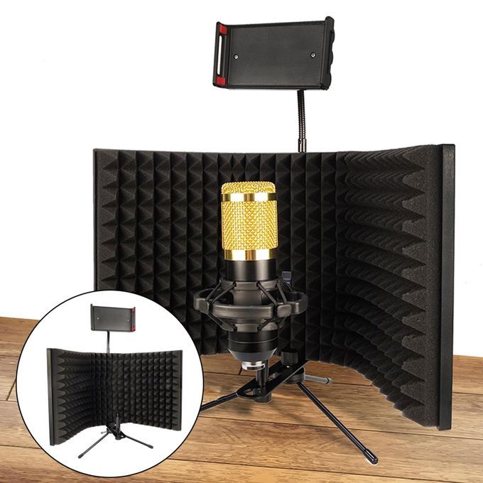 Microphone Isolation Shield With Phone Holder 3 Panel Stationary