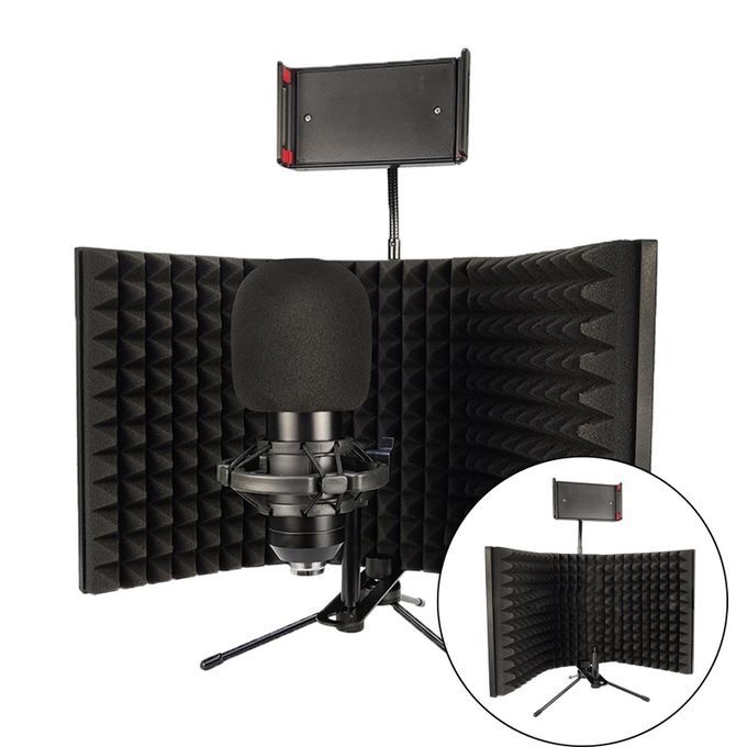 Microphone Isolation Shield With Phone Holder 3 Panel Stationary
