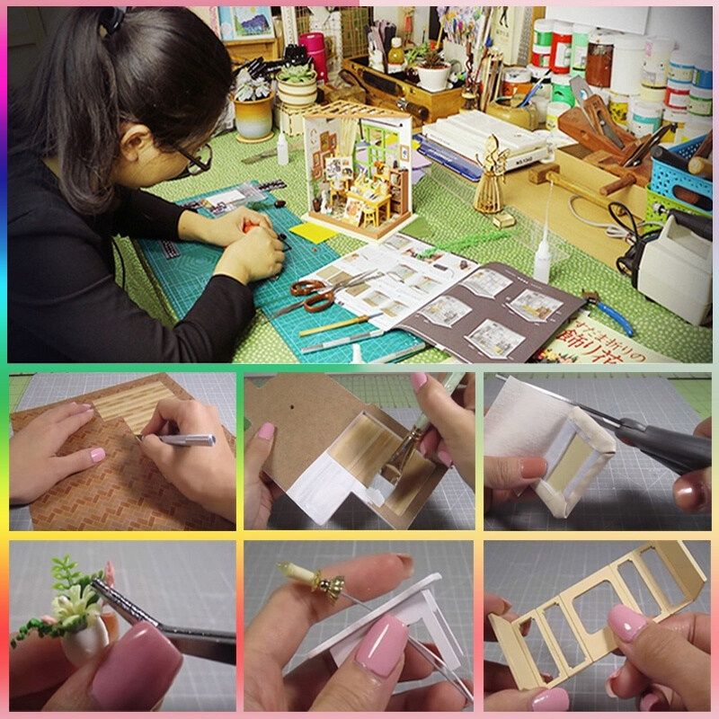 [With/Without Dust Cover] Pink House DIY Assemble 1:32 Scale Wooden Dollhouse Multicolor Without Dust Cover