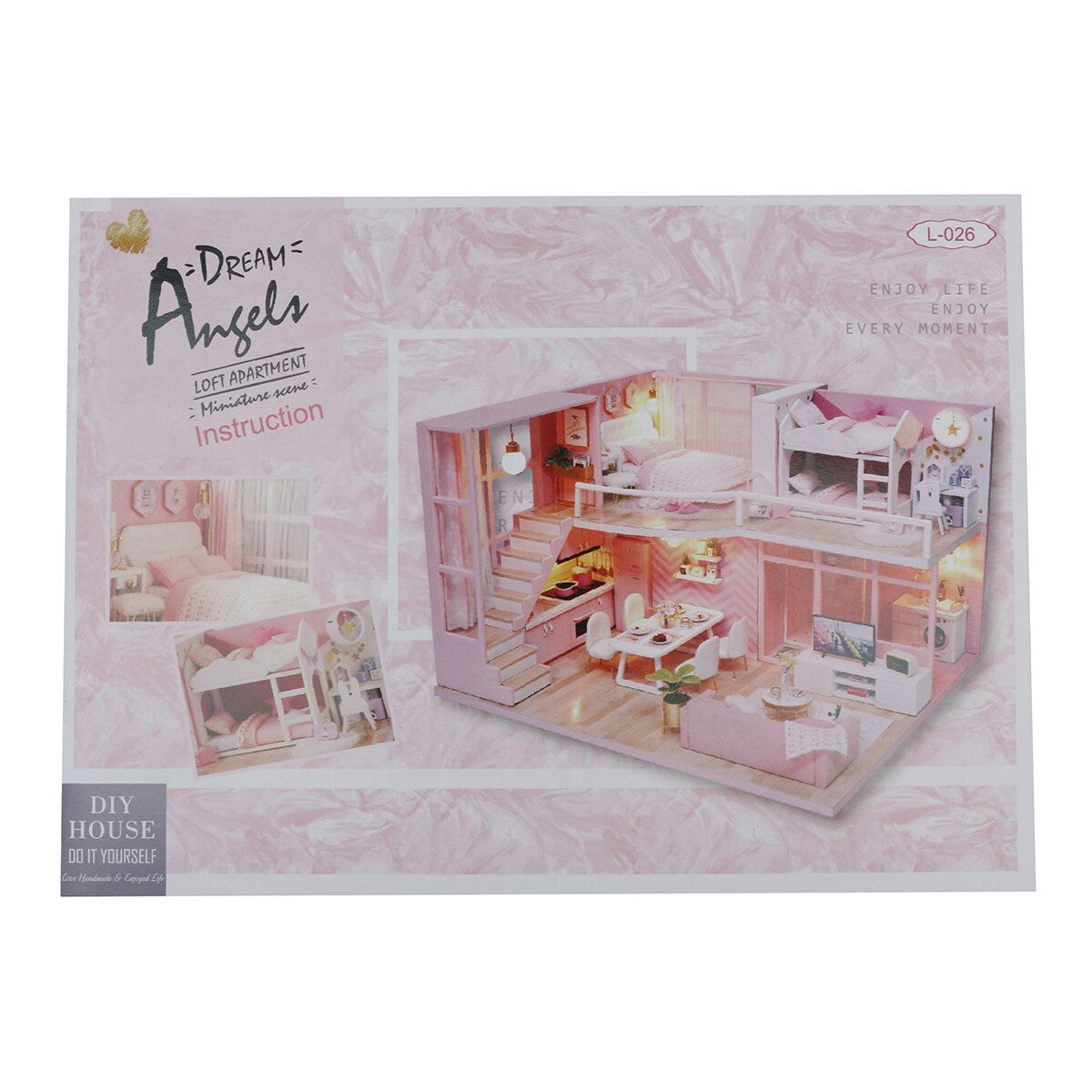 [With/Without Dust Cover] Pink House DIY Assemble 1:32 Scale Wooden Dollhouse Multicolor Without Dust Cover