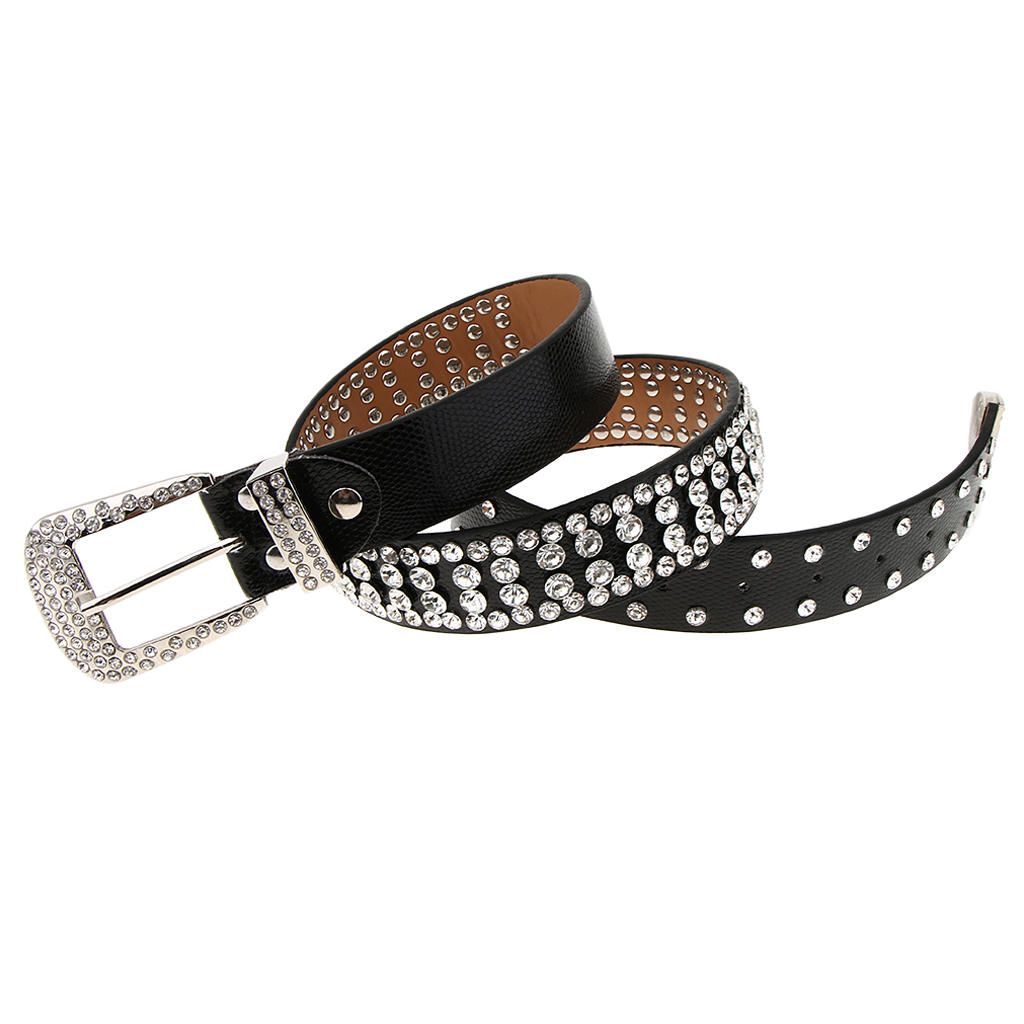 Stylish Leather Bling Rhinestone Crystal Western Cowgirl Belt Black