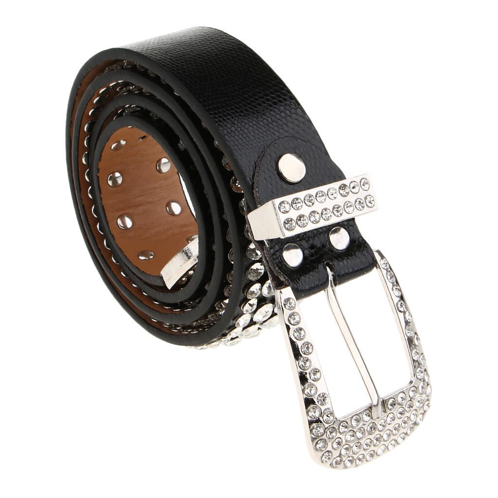 Stylish Leather Bling Rhinestone Crystal Western Cowgirl Belt Black