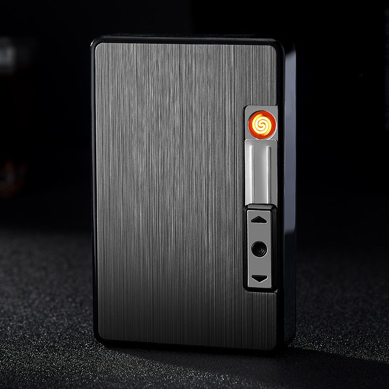 Aluminum Leather Usb Automatic Cigarette Case