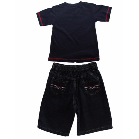 Athletic Graphic Tshirt & Jeans Short- Blue