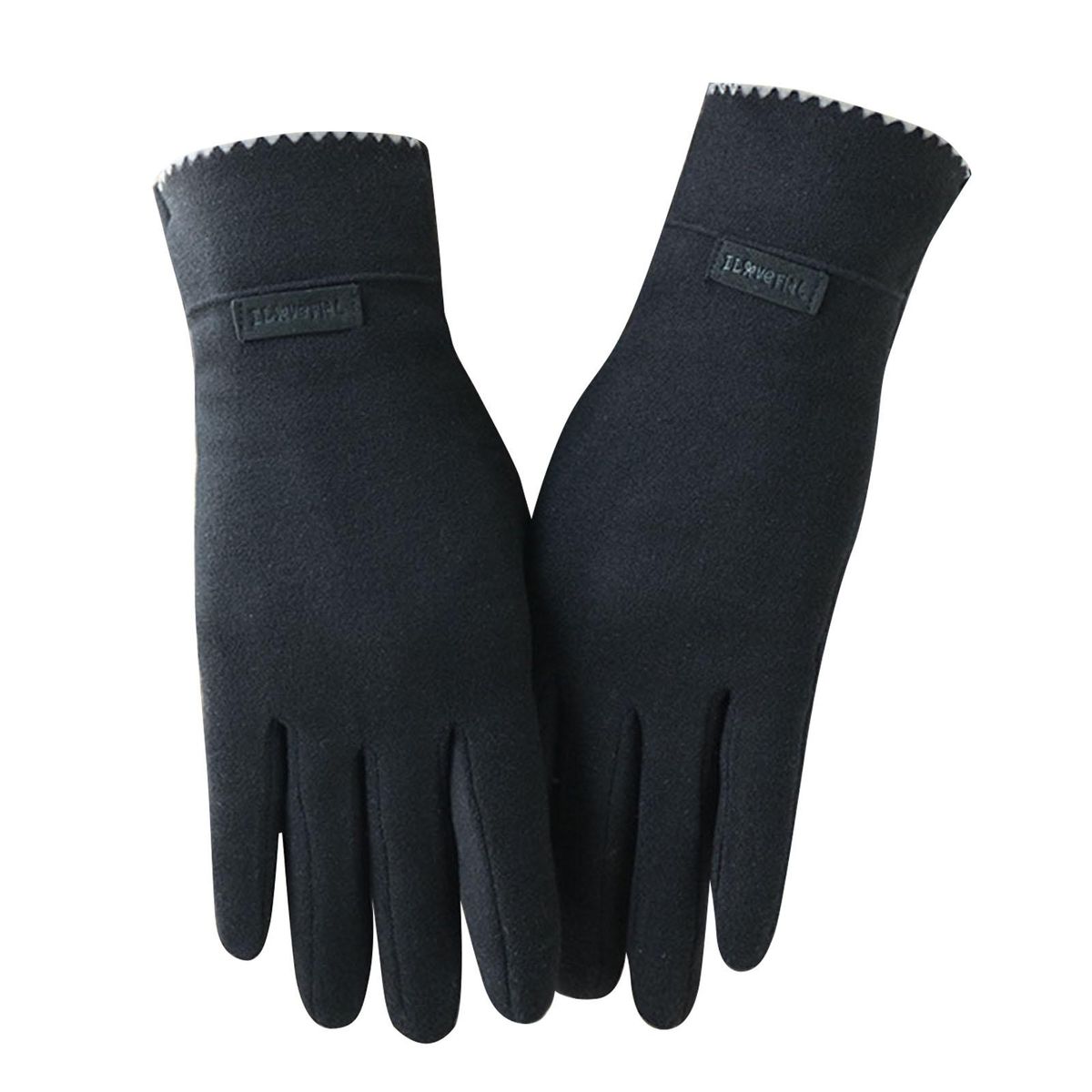 1 Pair Driving Women Winter Full Finger Plush Lining Hand Warmer Black