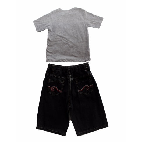Athletic Graphic Tshirt & Jeans Short - Grey