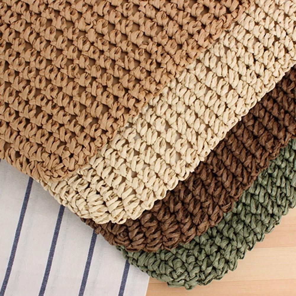 Women Straw Paper Woven Tote Bag Large Capacity PU Handle with Zipper Chic Summer Beach Handbag