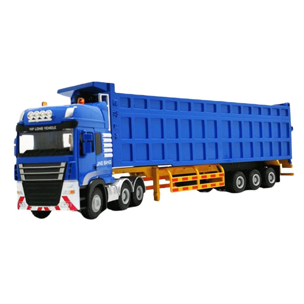Simulated 1:50 Semi-Trailer Heavy Truck Transport Dump Tilting Blue
