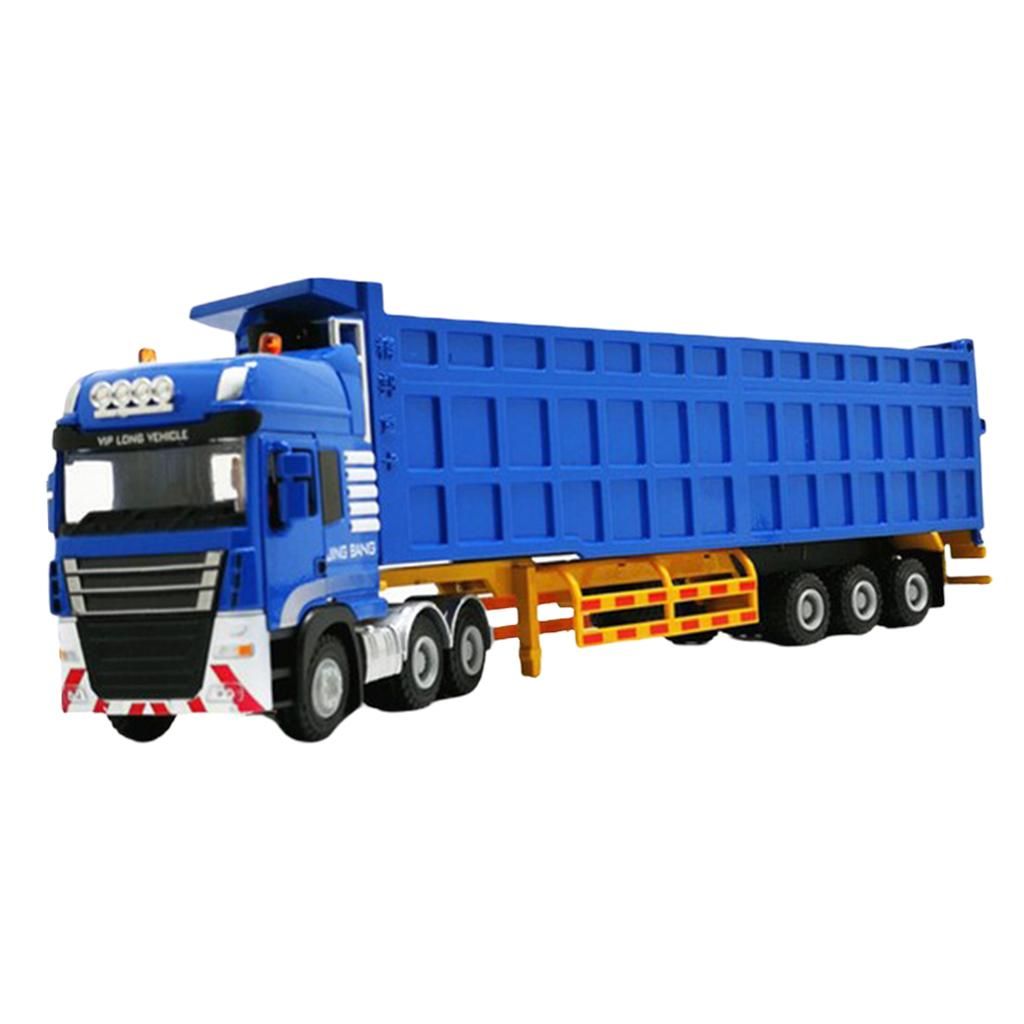 Simulated 1:50 Semi-Trailer Heavy Truck Transport Dump Tilting Blue