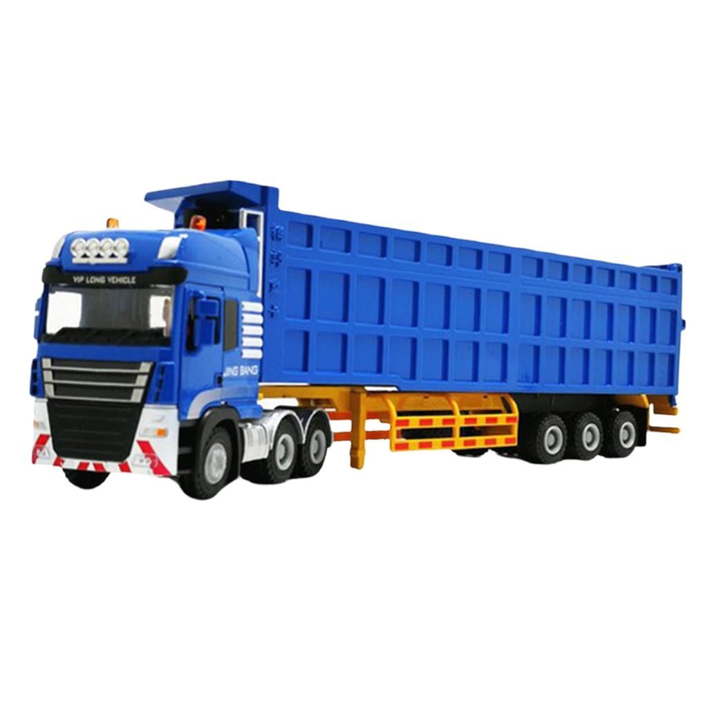 Simulated 1:50 Semi-Trailer Heavy Truck Transport Dump Tilting Blue