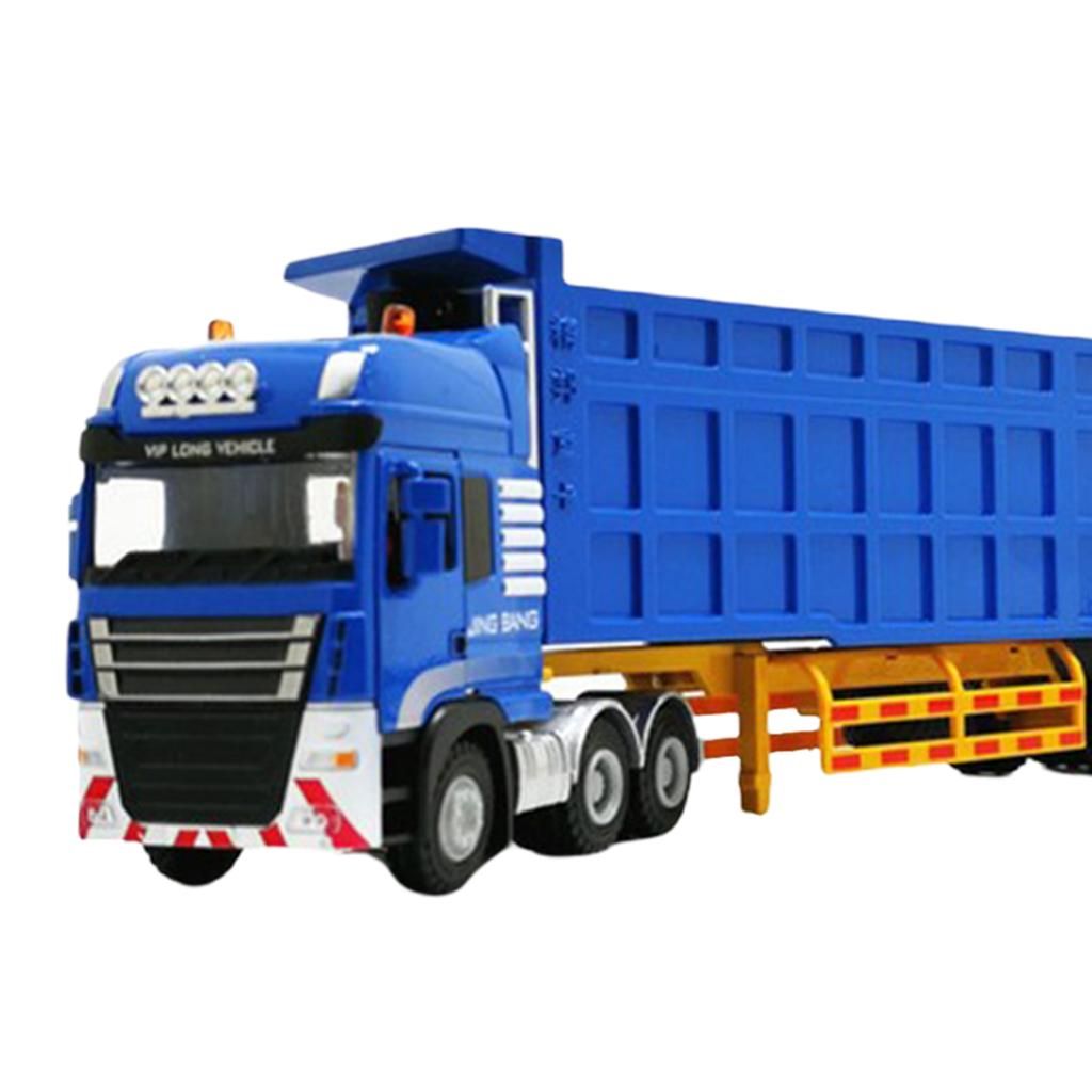 Simulated 1:50 Semi-Trailer Heavy Truck Transport Dump Tilting Blue