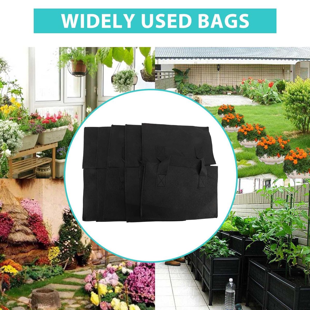 5 Pack Fabric Raised Garden BedSquare Garden Flower Grow Bag Vegetable Planting Bag Planter Pot with Handles for PlantsFlowersVegetables