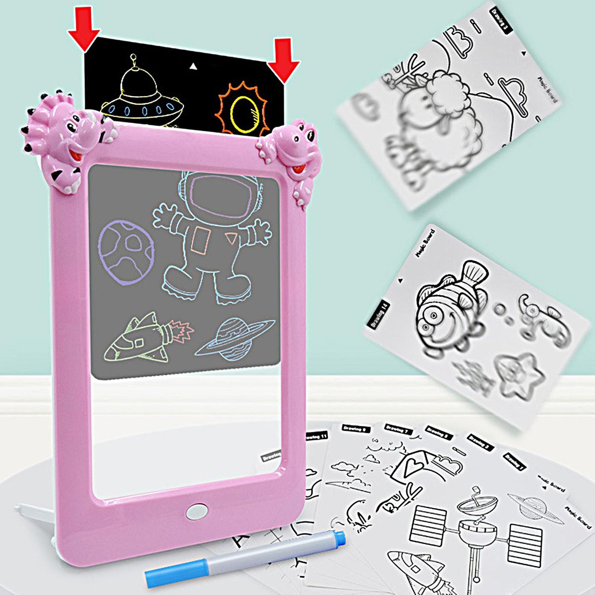 1 Set Writing Board LED Tablet Painting Tools Pink
